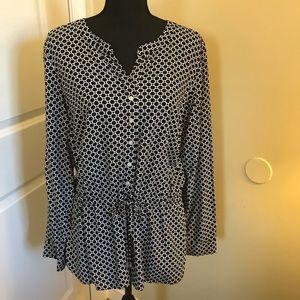 Talbots Black & White Tie Blouse (Medium)